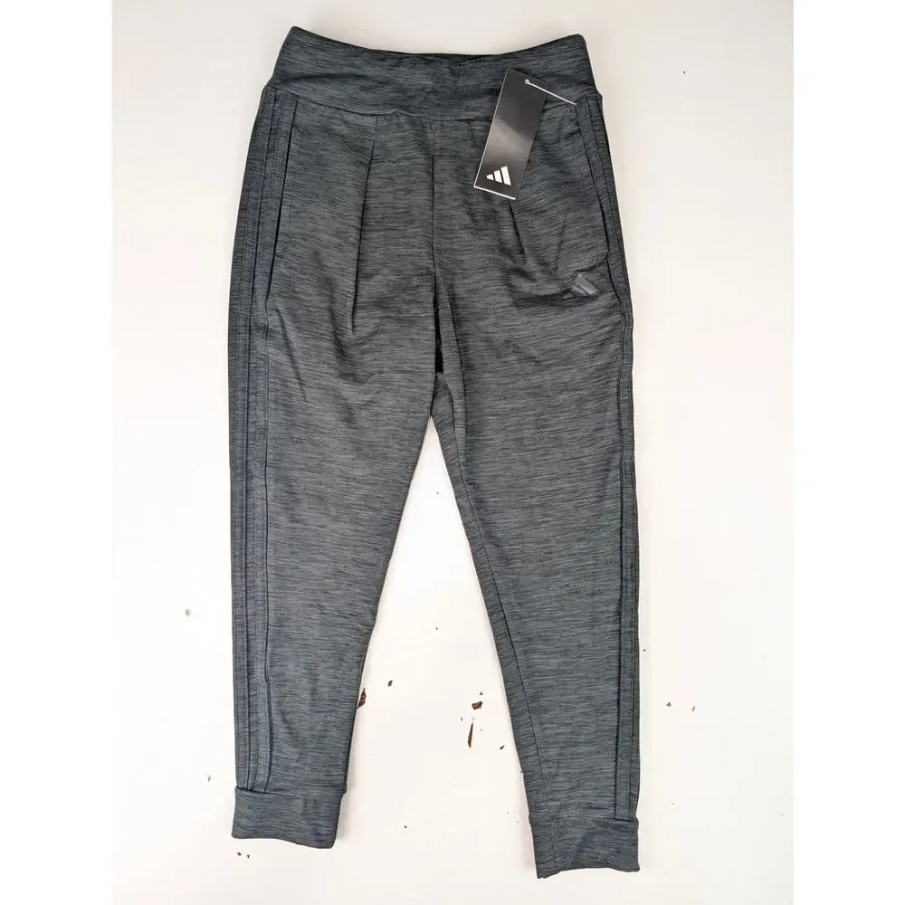 Adidas Girls Small Black Melange 3 Stripe Joggers & Long Sleeve Training Tee Set